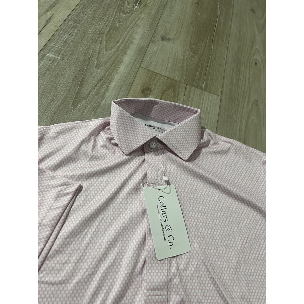 Collars and Co Dress Collar Polo Shirt Mens Small Geometric Pattern Pink